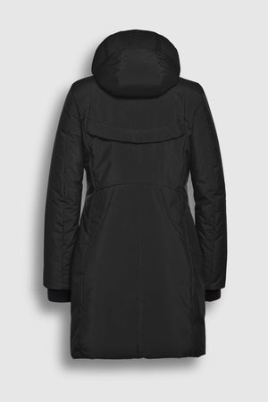 TECHNICAL COAT WITH SMOCKED DETAILS- BLACK