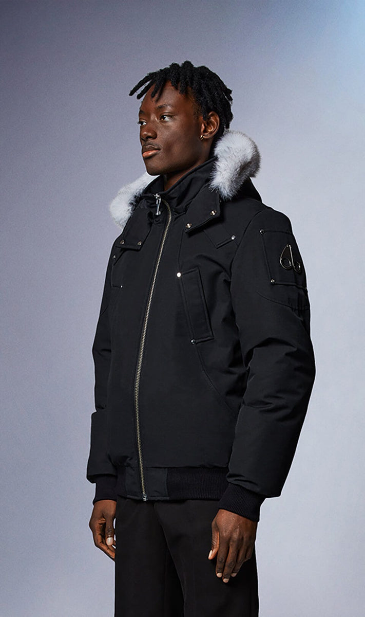 Ballistic Bomber with Natural Fox Fur Black with white fur