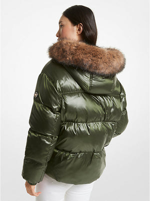 Faux Fur Trim Puffer Jacket- Jade