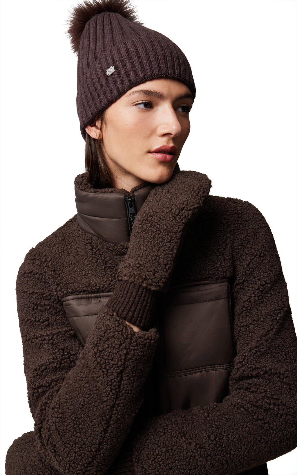Ciel knit hat with removable pompom- Mushroom