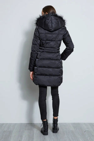 Tahari faux fur 2025 trim puffer coat
