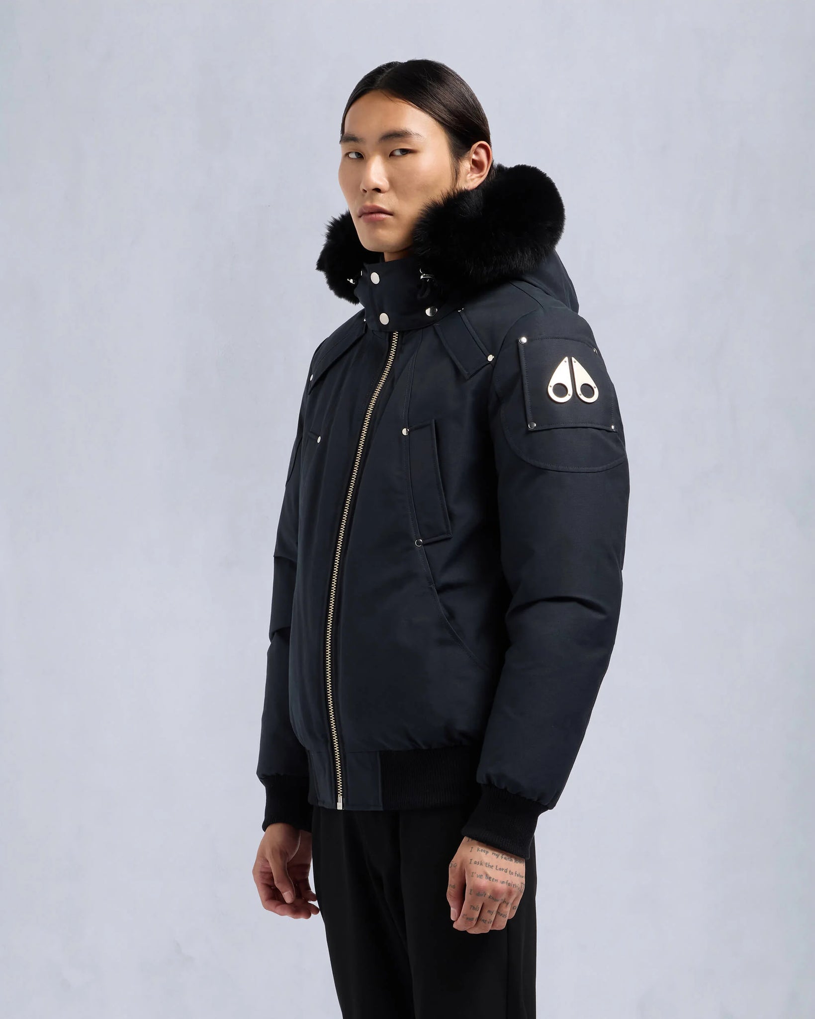 BALLISTIC BOMBER with natural fox fur - Navy With black fur