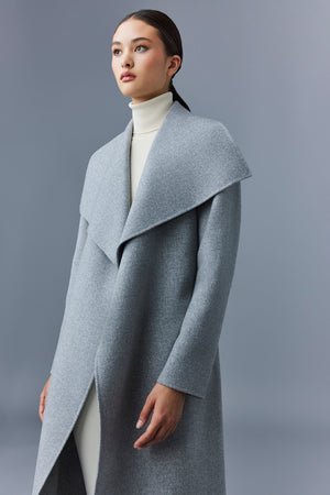 Mai -double face wool coat with waterfall collar - Grey