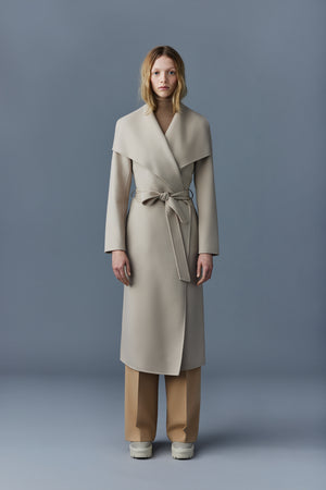 Mai -double face wool coat with waterfall collar - Sand