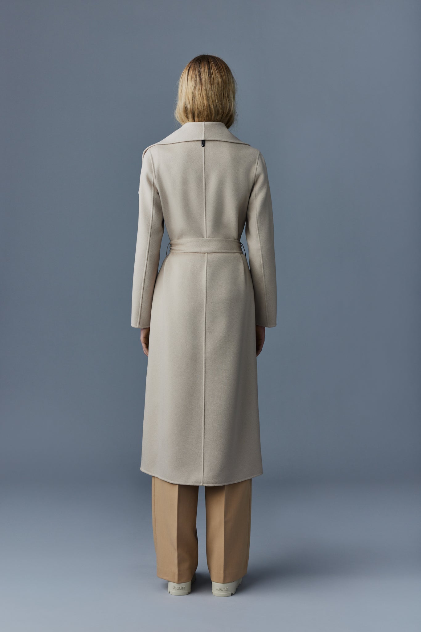 Mai -double face wool coat with waterfall collar - Sand
