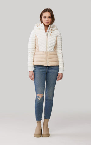 CHALEE lightweight down jacket with removable hood- Ivory/Sand