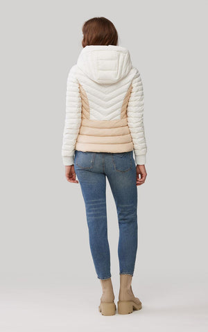 CHALEE lightweight down jacket with removable hood- Ivory/Sand