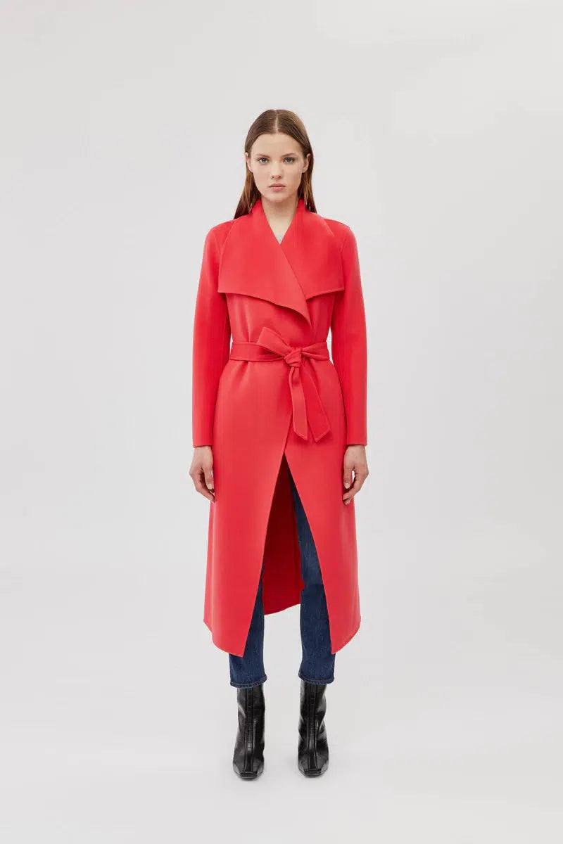 Mai -double face wool coat with waterfall collar - Punch