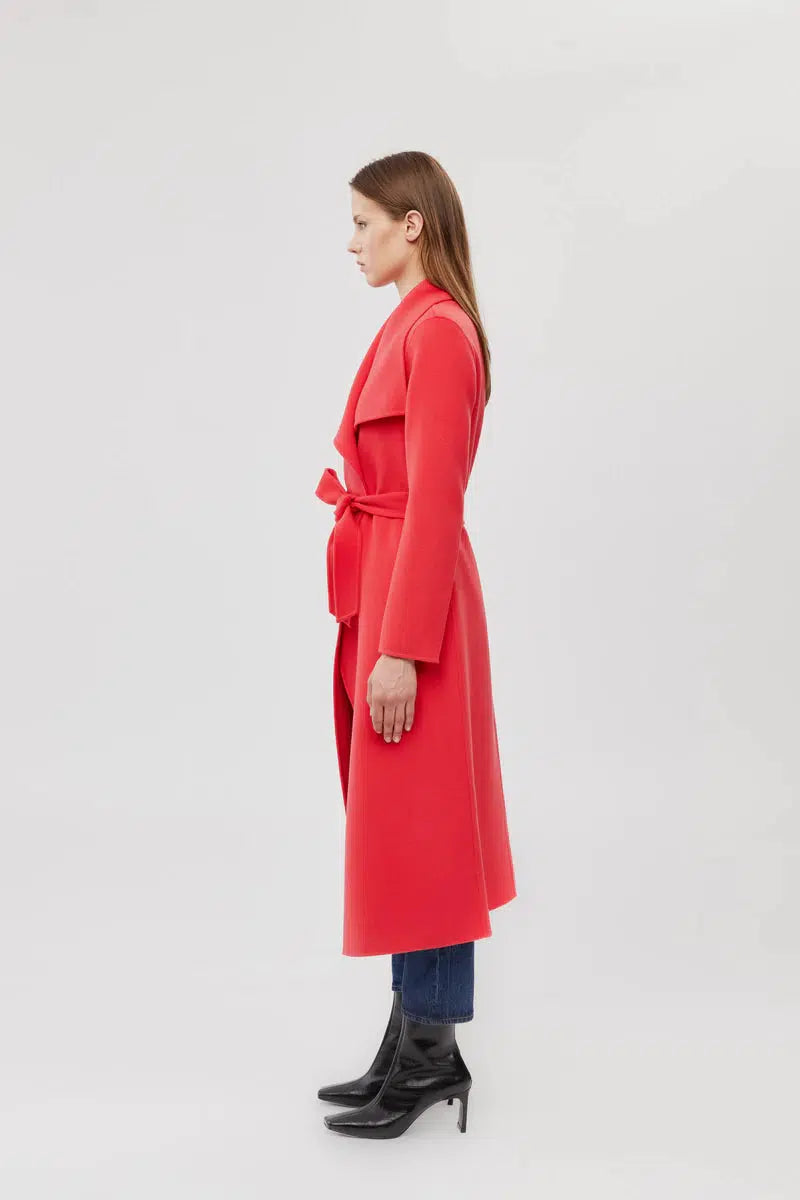 Mai -double face wool coat with waterfall collar - Punch