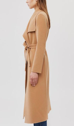 Mai -double face wool coat with waterfall collar - Tan
