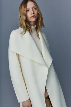 Mai -double face wool coat with waterfall collar - Cream