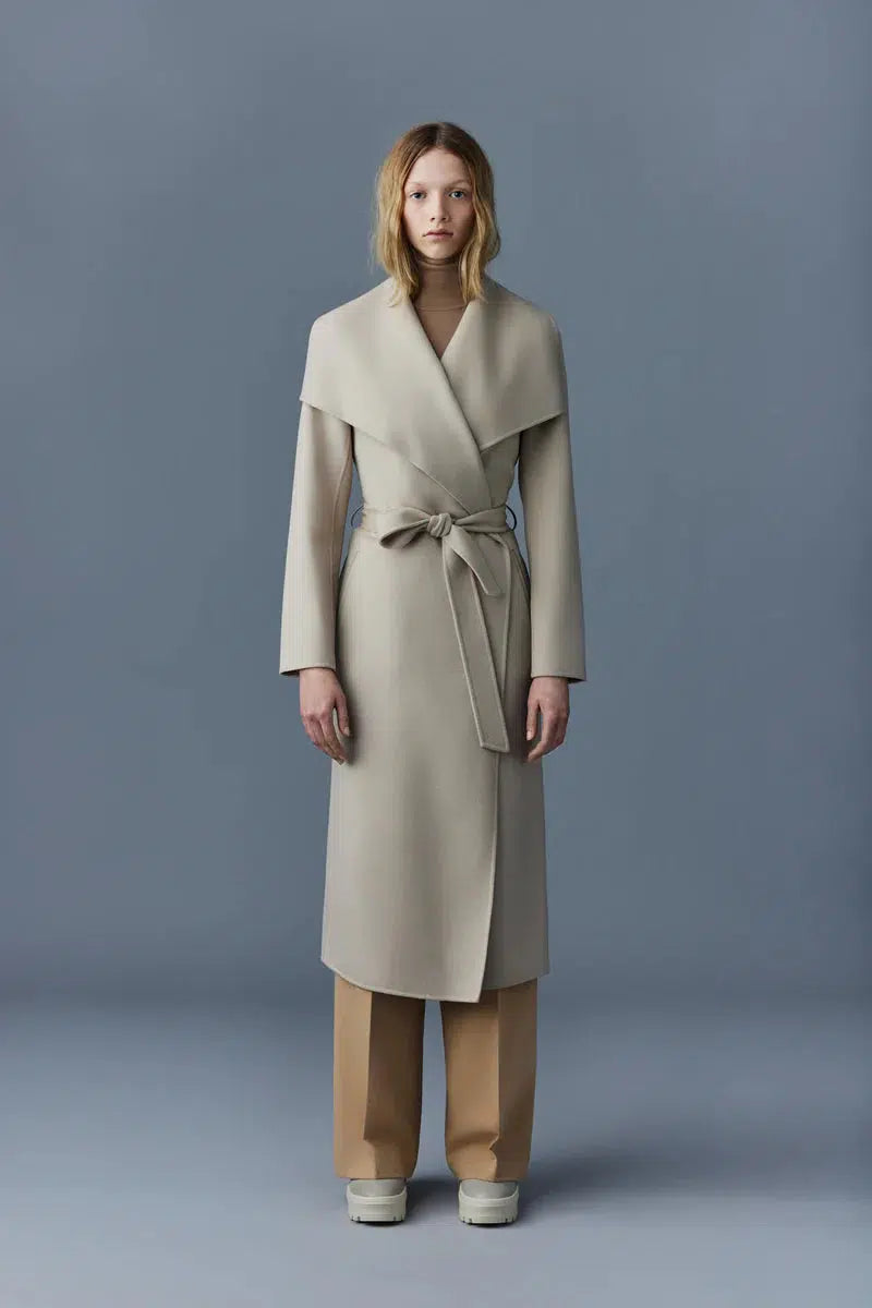 Mai -double face wool coat with waterfall collar - Sand