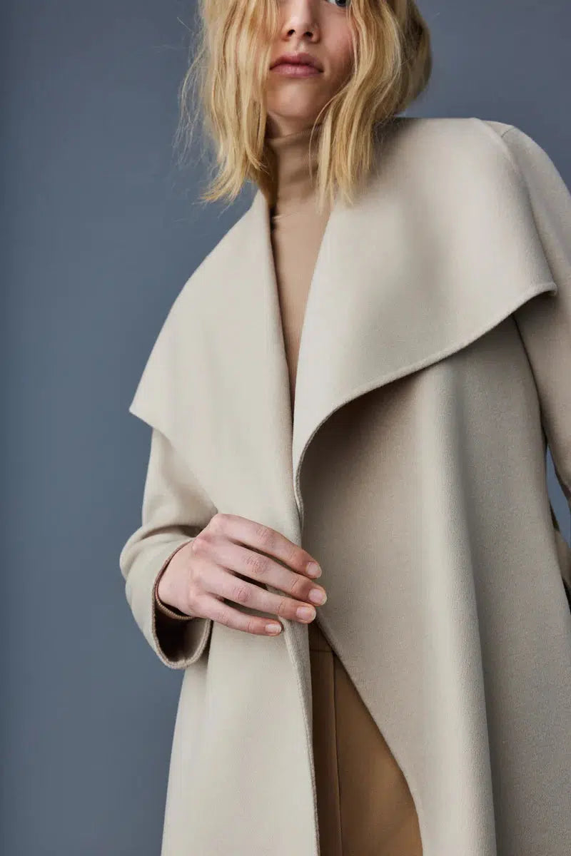 Mai -double face wool coat with waterfall collar - Sand