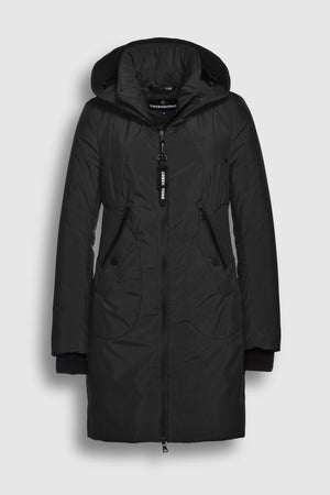 TECHNICAL COAT WITH SMOCKED DETAILS- BLACK
