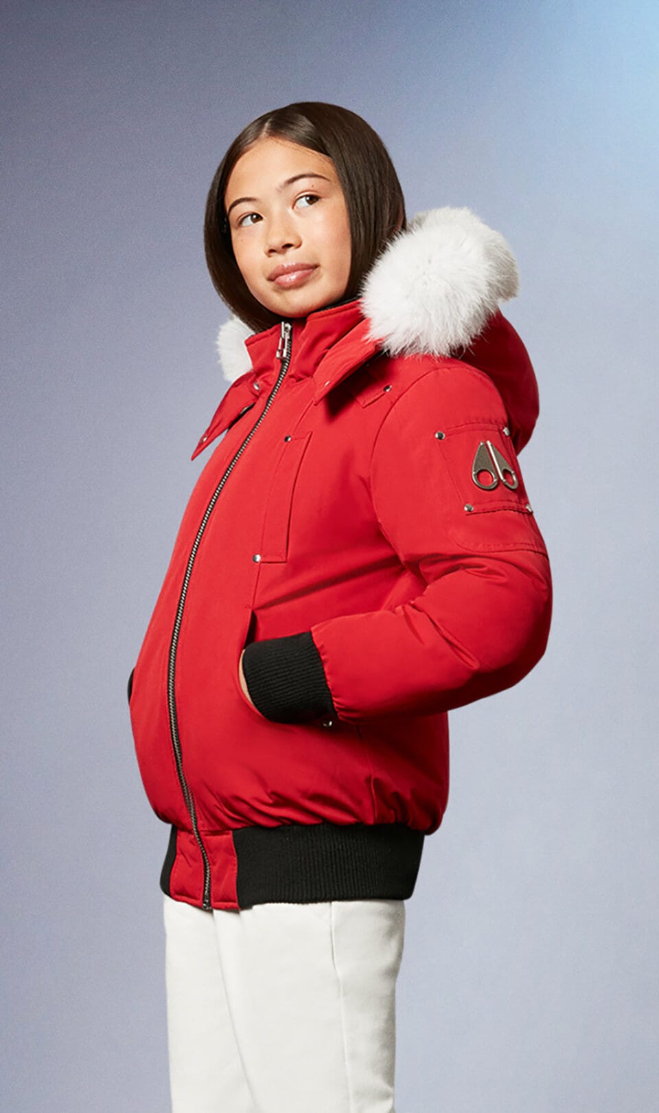 Girls Bomber Red w Natural Fur